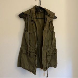 Olive Green Cargo Vest with Hood